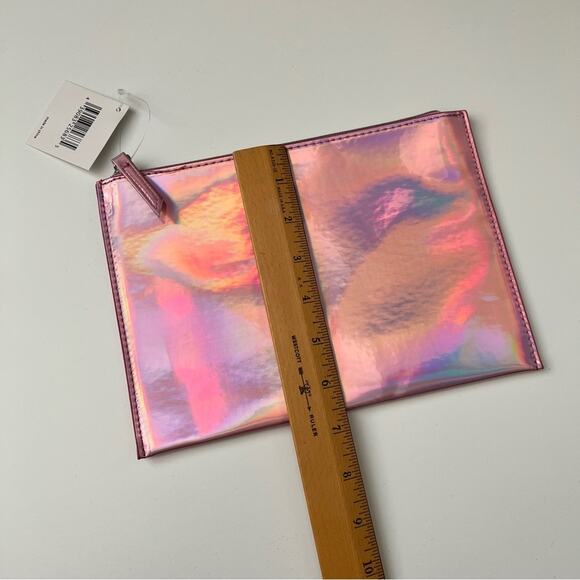 Nordstrom pink iridescent flat zippered makeup bag - Picture 3 of 4